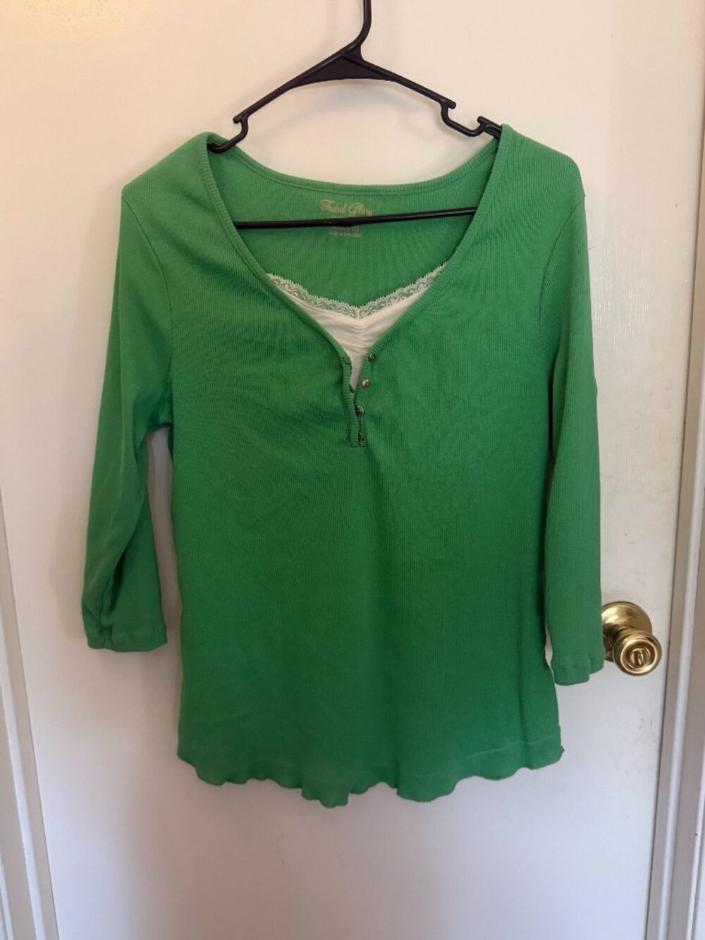 Faded Glory Green Henley Top W 18W-20W